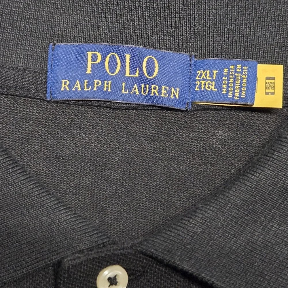 Polo Ralph Lauren Mens Big & Tall The Iconic Mesh Polo Shirt 2XLT Black Red Pony